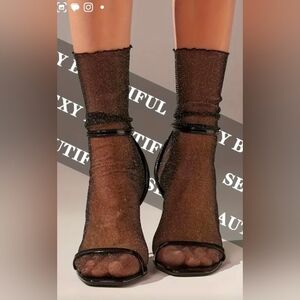 Elegant Black Shimmer Mesh Mid-Calf/Ankle Socks With Back Seam